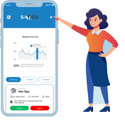 Mobile app interface showing business analytics