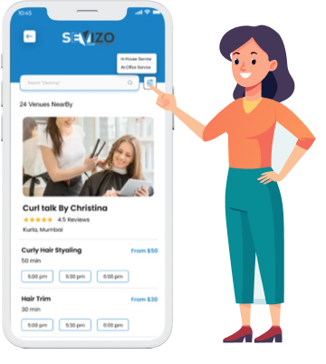 Mobile app interface showing booking screen